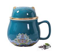 DEARART Bella tazza da tè e filtro con coperchio, 306,2 g, facile da pulire, mantiene il tè caldo, infusione di foglie sfuse, caffè, latte, gatto carino, verde, DATMW03