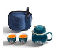 DEARART Bella tazza da tè portatile, tazza da 306,2 g e 2 tazze, bocca larga facile da pulire, mantiene il tè caldo, bustina di tè sfusa, gatto carino, verde, DATMG01P