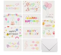 DEARBAG Set di 10 Biglietti di Auguri Compleanno Interno Bianco con Buste, Carte Fiorite per Donna Uomo, Anniversario, Laurea, Festa della Mamma Papà, Ringraziamento Insegnanti (happy birthday)