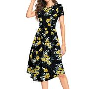 DEARCASE Abito Donna Vestito Abito Estivo Casual A Maniche Lunghe/Maniche Corte con Stampa A Tinta Unita Girocollo con Tasche