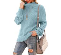 DEARCASE Maglione a Collo Alto e Maniche a Pipistrello Maglione Oversize a Maglia Grossa Maglioni Invernali, Medium Aqua Blue