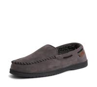 Dearfoams Men's Keaton Memory Foam Moccasin with Wide Widths Slipper, Pavement Microsuede, Large