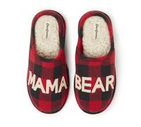 Dearfoams Women's Gifts for Mom Cute Cozy Mothers Day Mama Bear Slipper, Buffalo Plaid, 5-6