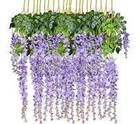 DearHouse Confezione da 12 ghirlande di glicine artificiale da appendere, in seta, da appendere, 1,9 m, per casa, feste, matrimoni (viola 2)
