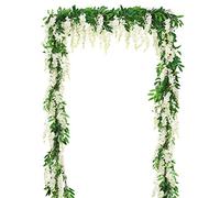 DearHouse Ghirlanda di glicine artificiale, 2 pezzi, 1,8 m, ghirlanda di glicine artificiale, da appendere, per casa, giardino, esterno, matrimonio, arco, decorazione floreale (bianco)