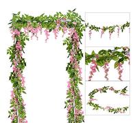 DearHouse - Ghirlanda di glicine in seta artificiali, 4 pezzi, 2 m, per decorazione di giardino e matrimoni, rosa