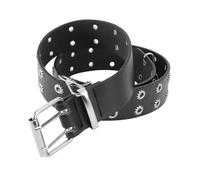 DEARMAMY 1 Pc Cintura Dentata Doppiopetto Fibbie Multi Cricchetto Pantaloni Cinch Corsetto Rigger Cintura Da Corsa Catena in Vita Hombre Perno Regolabile Cowgirl Uomo Finta Pelle Black