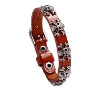 DEARMAMY 1 Pz. braccialetto del cranio argento Uomini polsino Halloween Uomo accessori punk bracciale unisex cuoio accessorio manuale creativo con motivo a teschio Brown