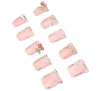 DEARMAMY 10 Pezzi Unghie Finte Rosa in Plastico Riutilizzabili Design Artistico Manuale, Copertura Completa Perfette per Decorazioni Unghie e Feste