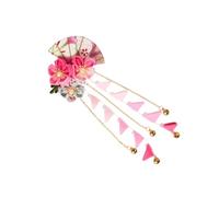 DEARMAMY 1pezzi Forcina Per Capelli Stile Giapponese Fiore Nappa Lunga Decorazione Sposa Donna Rosa Classica Uso Quotidiano Viaggio Festa