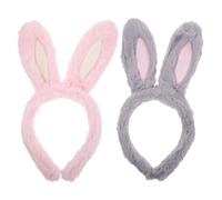 DEARMAMY 2 pezzi Cerchietti Orecchie Coniglio in Elastico per Costume Cosplay Feste Adatti Tutte Grigio e Rosa