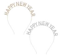 DEARMAMY 2 Pezzi Cerchietto per Chioma Decorativo con Cristalli Happy New | Stile Chic e Bello, Forma a Cerchio, Leggero e Confortevole, per Inverno e Feste di Stagione