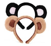 DEARMAMY 2 Pezzi fascia per l'orecchio dell'orso cerchi per con orecchie di animali gonfio Marrone Orecchie da orso fascia per il lavaggio del viso tessuto