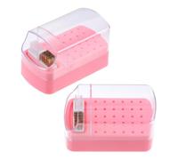 DEARMAMY 2 Pezzi Nail Art Head Grinding Box 2 In 1 Nail Drill Bit Case Nail Drill Bit Display Manicure Drill Bit Stand Nail Drill Bits Container Nail Bit Holder Case Rosa Plastica