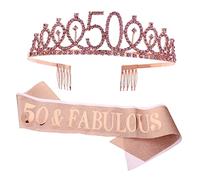 DEARMAMY 2 Pezzi Tracolla Di Compleanno Corone Regali Per Il 50° Compleanno Fascia Di Compleanno Per Le Donne Accessori Per Per Donna Cintura Golden