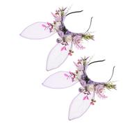 DEARMAMY 2pezzi Floreale Da Coniglio Cerchietto e Orecchie Di Coniglio Copricapo Floreale Del Per Halloween Di Compleanno Cosplay Accessorio Fotografico