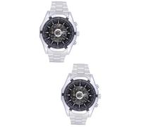 DEARMAMY 2pezzi Orologio Meccanico Automatico Da Uomo Con Cinturino Acciaio Inossidabile Quadrante Scheletrato Vintage Winner Nero
