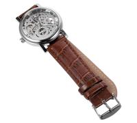 DEARMAMY 2pezzi Orologio Meccanico Manuale Da Uomo Winner Con Cinturino Pu Quadrante Rotondo Scheletrato Inossidabile e Colore Argento e Marrone Design Elegante e Sportivo