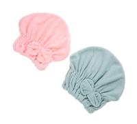 DEARMAMY 2Pezzi Velvet Hair Drying Cap Quick Drying Hair Towel For Women With Cute Bow Design For Reducing Frizz And Damage To Hair