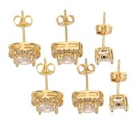DEARMAMY 3paia Orecchini Bottone Geometrici per Donna Zirconi Quadrati e Rotondi Accessori alla Moda per Piercing all Orecchio Orecchini Piccoli in Oro per Ragazze e Donne