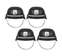 DEARMAMY 4 Pezzi Casco Polizia per Cappelli Cosplay Bobby Inglese Neri in Plastica Leggera Accessori Costume Poliziotto per Feste Halloween e Recite Ruolo e Gioco di Squadra