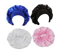 DEARMAMY 4 Pezzi Notte Satin Elastico per Donne e Ragazze Set Colori Eleganti Bianco Blu Rosa Cappello per Dei Durante e