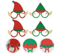 DEARMAMY 4 Pezzi Occhiali di Natale, Folletti, Plastica e Tessuto | Accessori Natalizi per Festa, Occhiali Decorativi, Stile Folletto, Adatti, Leggeri e Colorati