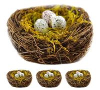 DEARMAMY 4 Set Nido Artificiale in Rattan Uova Decorative, Set | Decorazione Naturale e Semplice, per Interno e Giardino, Struttura in Rattan e Schiuma, Forma Nido