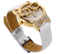 DEARMAMY 4pezzi Orologio Da Polso Stile Cat Decor Per Donne Orologio Elegante Con Design Faccia Di Gatto e Cinturino Accessorio Alla Moda Per Ogni Occasione