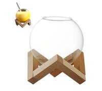 DEARMAMY Bicchiere da Cocktail Rotondo in Vetro Trasparente con Supporto in Legno Bicchiere da Bar Creativo per Cocktail Vino e Bevande Miscelate per Feste e Regali