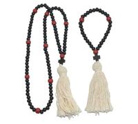 DEARMAMY Collana con Croce in Legno da Donna con Perline 110 e 33 Pezzi, Ciondolo a Croce per Auto e Decorazione da Chiesa, Set di Gioielli Natalizi Cristiani con Nappa per Celebrazioni