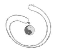 DEARMAMY Collana da Uomo in Acciaio con Pendente Tai Chi Rotondo Bianco e Nero Ciondolo Bagua Feng Shui per Armonia Spirituale e Uso Quotidiano