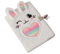 DEARMAMY Diario Segreto per Ragazze con Lucchetto Peluche Fluffy Morbido Taccuino Cartoon Forma di Coniglio Bloccabile per Scuola Regalo Bambine Anni