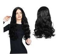 DEARMAMY d'onda femminile parrucche divertenti parrucche ondulate per donne nere ondulate per umani da donna nera mossi Filo ad temperatura Nero