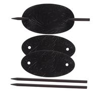 DEARMAMY Fermaglio per Chioma in Pelle Nera 3 Pezzi con Bastone in Legno dalla Forma Allungata Classica per Donna Accessorio Styling Chioma e Chignon Quotidiano