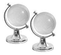 DEARMAMY Globo di Cristallo Rotondo 2 Pezzi Base Solida e Fondo Piatto Mappamondo Decorativo Miniatura per Scrivania Accessorio Casa e Ufficio Idea Regalo per Occasioni Speciali
