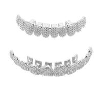 DEARMAMY Grill per Denti Hip Hop Full Coverage Argento Strass e Rame, Design Bling Scintillante per Uomini e Donne Adatto a Stage e Moda Quotidiana