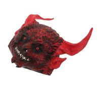 DEARMAMY Maschera Demone con Corna per Halloween, Viso Intero Rosso | Maschera Costume Horror, Copertura Sottile e Flessibile, Lattice, per Carnevale e Spettacoli