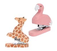 DEARMAMY Mini Cucitrice in Legno a Forma di Animale 2 Pezzi - Spillatrice Manuale Compatta Fenicottero e Giraffa - Cancelleria da Scrivania per Ufficio Scuola Casa Regalo per