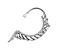 DEARMAMY Orecchini Ear Cuff a Forma di Piume D'angelo in Lega Argento Cristalli, Non Facili da Deformare, Accessorio Chic per Donna a Compleanno o Bar