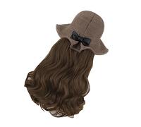 DEARMAMY parrucche con cappuccio per donna lungo cappelli hallowen wig strenna friends hat cappello parrucca riccio ondulato cappello parrucca da donna tessuto Khaki