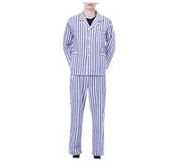 DEARMAMY Pigiama per Adulti in Cotone Abito Ospedaliero Comodo Maniche Lunghe per Pazienti Costretti Letto Casa Righe Blu e Bianche