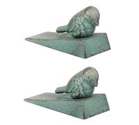 DEARMAMY Set 2 Pezzi Fermaporta a Forma di Volatile in Ghisa Vintage Verde Chiaro Cuneo per Porta Esterna e Interna per Camera da Letto Bagno e Giardino