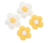 DEARMAMY Set 4 Pezzi Decorazioni Floreali Uncinetto Fai da Te in Chenille per Abbigliamento e Accessori Applique Floreali Morbide Bianche e Gialle Adatte per Borse Chioma e Spille