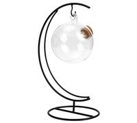 DEARMAMY Set da 1 Bottiglia Decorativa Rotonda in Vetro Trasparente Tappo in Sughero e Supporto a Forma di Mezzaluna in Ferro Contenitore Portaoggetti e Bottiglia dei Desideri per