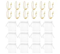 DEARMAMY Set da 12 Braccialetti Rosario per Battesimo con Perle Bianche e Croce Dorata Bracciale con Rosario Compatto e Leggero per Comunione e Occasioni Religiose Accessorio Spirituale