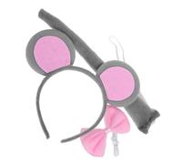 DEARMAMY Set da 3 Pezzi Fascia per Topi Orecchie e Coda del Topo Adulto Cerchio per in Peluche Kit Costume da Topo Accessorio per Costumi di Animali Copricapo del Topo Stoffa