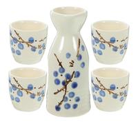 DEARMAMY Set da Sake Giapponese in Ceramica Decoro Prugna, 5 Pezzi