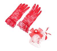 DEARMAMY Set Di Cappello Con Fiocco Velo in Rete E Guanti in Pizzo Floreale Per La Moda Femminile