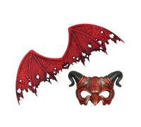 DEARMAMY Set Maschera e Piume del Diavolo Rosse Non Tessuto | Halloween, Cosplay e Spettacoli, Colori Vivaci, Resistente allo Sbiadimento